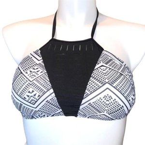 Womens Halter Top Bikini Swimsuit Top Black & White Geo Print XL EUC